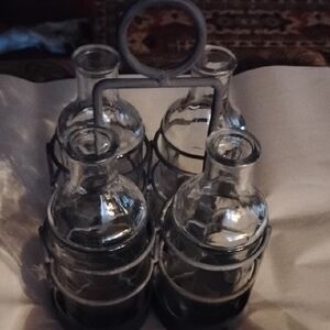 Chic Glass Bottle Set with Metal Holder